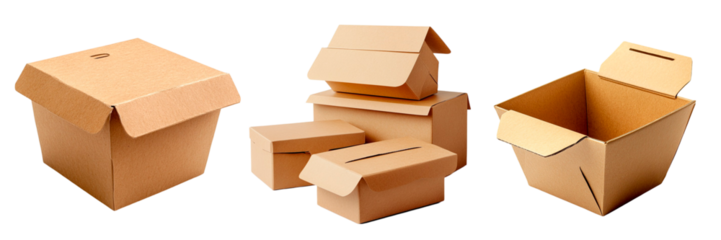 Set of cardboard boxes for food. Cardboard boxes for noodles, burgers, salads and others. cardboard dishes for food delivery.