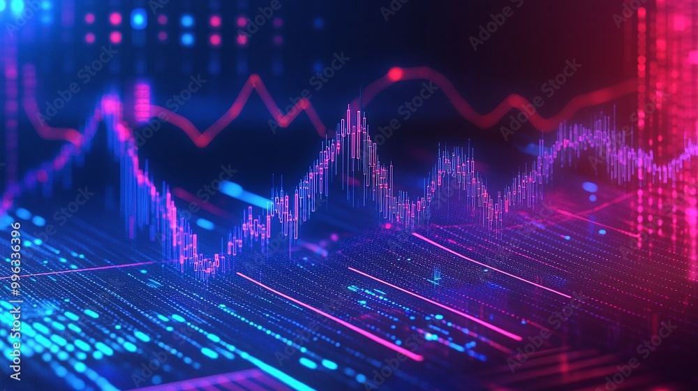 Poster abstract digital data visualization with vibrant color gradients and dynamic lines representing data