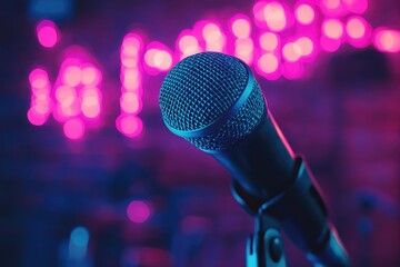 Obraz premium Close-up shot of a microphone. Perfect for concert, music, or performance themes.