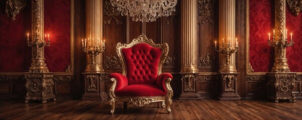 In the center of the room, there exists a red chair placed there