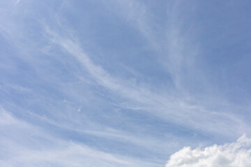 Fototapeta premium Bright Blue Sky with White Cloud background: A Clear Summer Day with Light Gradients winter cloudy and Nature Beauty texture, Horizon air in summer day. abstract Landscape spring View