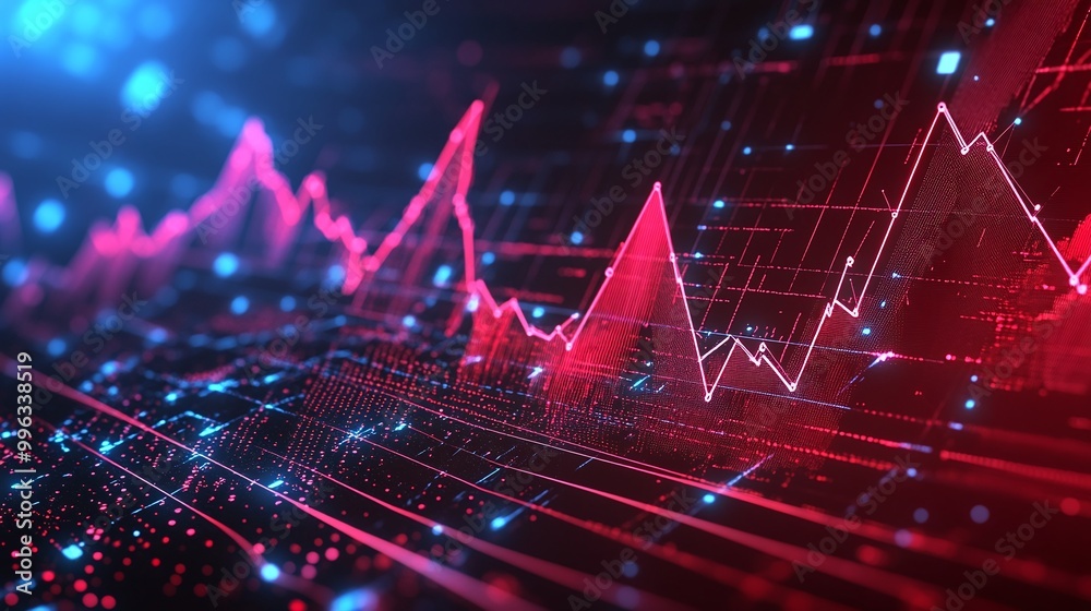 Poster abstract digital data visualization with vibrant lines and glowing dots for technology and finance c