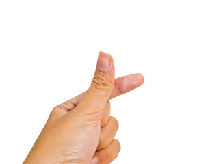 a woman's hand with a gesture of korean love sign or affection sign of the hand. isolated on white background and close up shot.