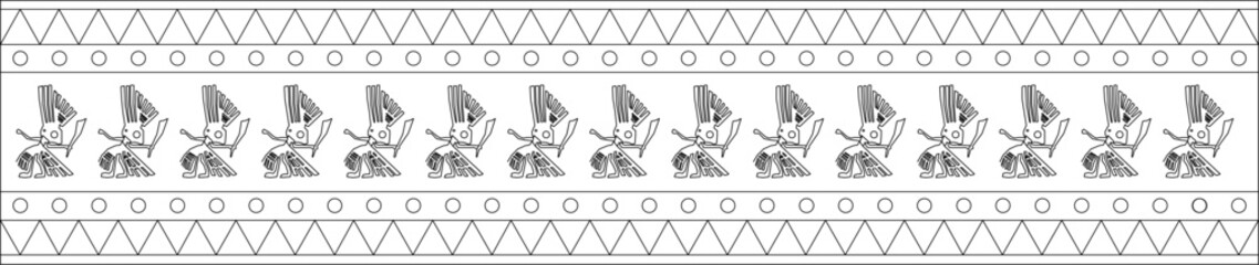 Vector sketch illustration silhouette design frame baground pattern classic vintage ethnic traditional Mayan tribe