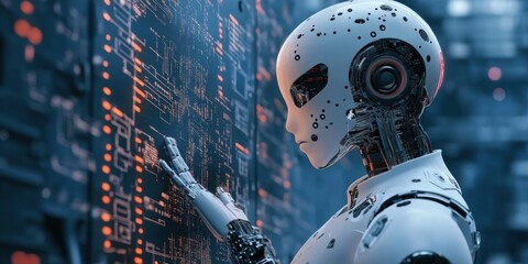 Fototapeta premium Artificial intelligence assists in optimizing resource usage in manufacturing