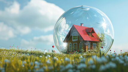 Houses inside floating bubbles, dreaming