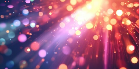 A vibrant background featuring colorful, chaotic projector lights creating a dynamic atmosphere.