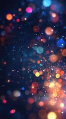 A vibrant background featuring colorful, chaotic projector lights with bokeh effects.