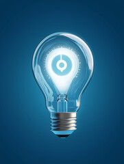 Lampadina con segnale GPS di posizione interno. Sfondo blu.