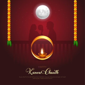 Happy Karwa Chauth Social Media Post and Greetings. Hindu Festival Karwa Chauth Celebration Creative Design Vector Illustration