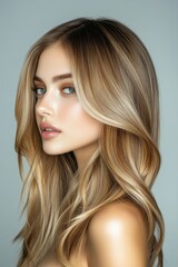 Naklejka premium A beauty portrait of a woman's hair after a salon treatment