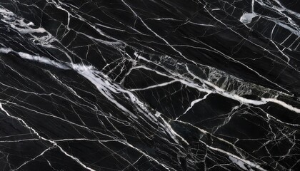 Luxurious Black Marble with White Veining. High-Contrast Polished Surface Featuring Intricate Natural Streaks, Ideal for Interior Design, Architecture, and Artistic Backgrounds