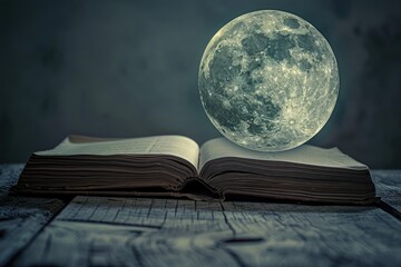 old book on the table with the moon