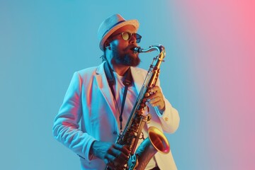 Naklejka premium man with saxophone
