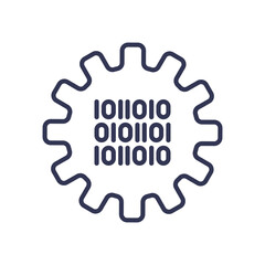 Gear with binary code symbolizing automation and digital processes.