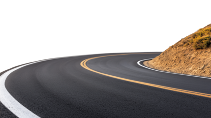 Winding mountain road highway isolated on transparent background