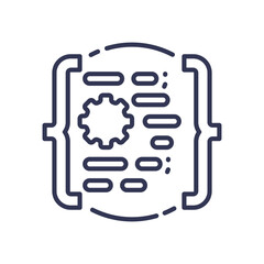 Illustration of code review process with code lines and gear symbol, representing code optimization and debugging.