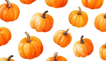 Seamless Pattern of Pumpkins on White Background for Fall Themed Design