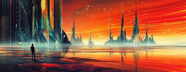 A minimalist representation of a futuristic cityscape influenced by technology and innovation