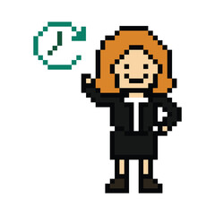 Fototapeta premium Cartoon cute pixel cartoon 8bit character business woman office smart work game for decoration business 8 bit female lady career smart character game png vector.