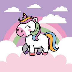 Cute Cartoon Rainbow Unicorn vector illustration