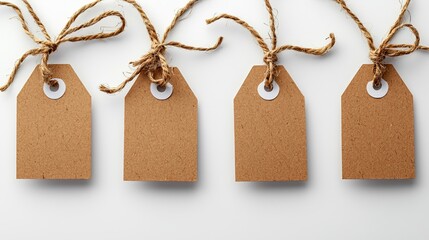 Blank hangtags in beige tones isolated on a white background