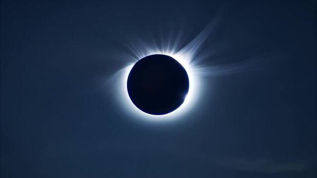 A solar eclipse with the sun's corona visible around a silhouetted moon.