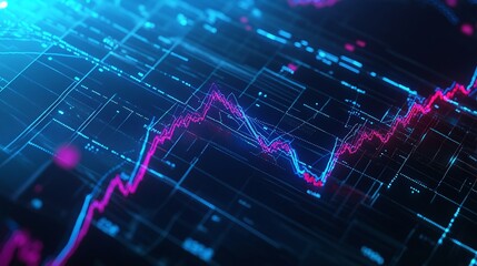 Abstract digital graph with vibrant lines on a dark background, representing data analysis and financial trends.