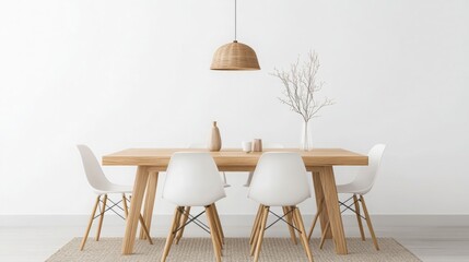 Modern Dining Room Interior Design with Wooden Table and White Chairs