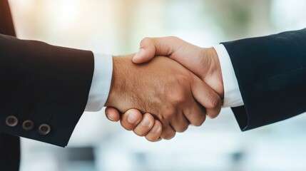 Two Business Professionals Engaging in a Firm Handshake to Seal a Successful Partnership Deal