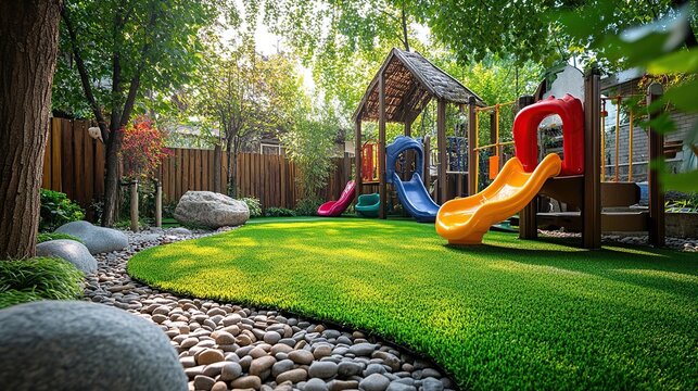 Colorful Playground in a Lush Green Garden