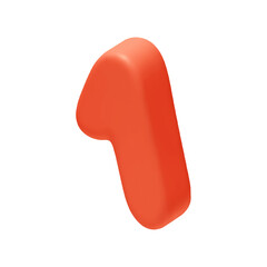Voluminous Number 1. One Number sign red soft color. Realistic 3d design in cartoon style. Isolated on white background. vector illustration
