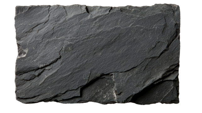 Gray slate rock with smooth edges and rough surface, showcasing a natural, flat appearance. Commonly found in geology and used in construction. Isolated on transparent background, png.