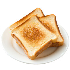 slice of bread toast on plate top view. isolated transparent PNG background