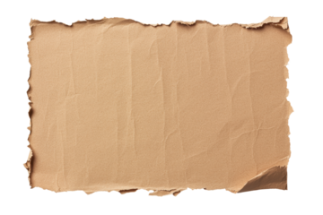 Brown ripped paper with rough, torn edges and a weathered appearance. Ideal for vintage-inspired design and craft applications. Isolated on transparent background, png.
