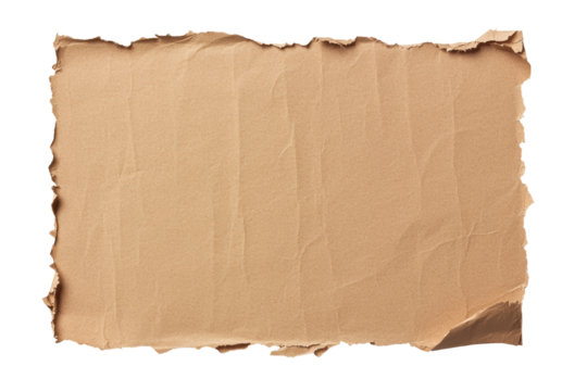 Brown ripped paper with rough, torn edges and a weathered appearance. Ideal for vintage-inspired design and craft applications. Isolated on transparent background, png.