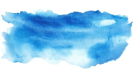 Abstract watercolor illustration featuring uneven blue and light blue spots arranged in a banner shape within a square frame Represents artistic waves and water textures