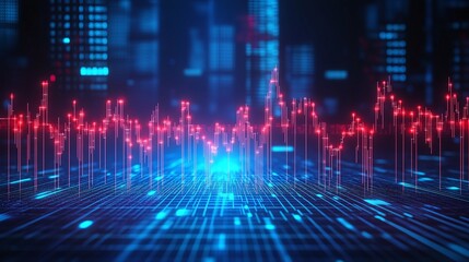 Fototapeta premium Abstract digital sound wave representation in vibrant colors on a dark background.