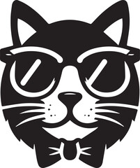 Cat with sunglasses , black color silhouette