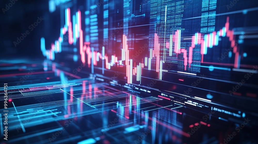 Poster abstract digital stock market chart with data visualization analytics and futuristic design elements