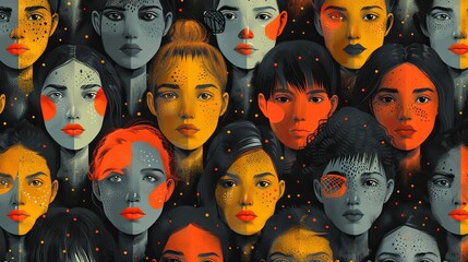 Obraz premium Quirky people portraits seamless pattern. Minimal, abstract contemporary style faces, funny comic characters. Decor textile, wrapping paper, wallpaper design. Tidy vector background