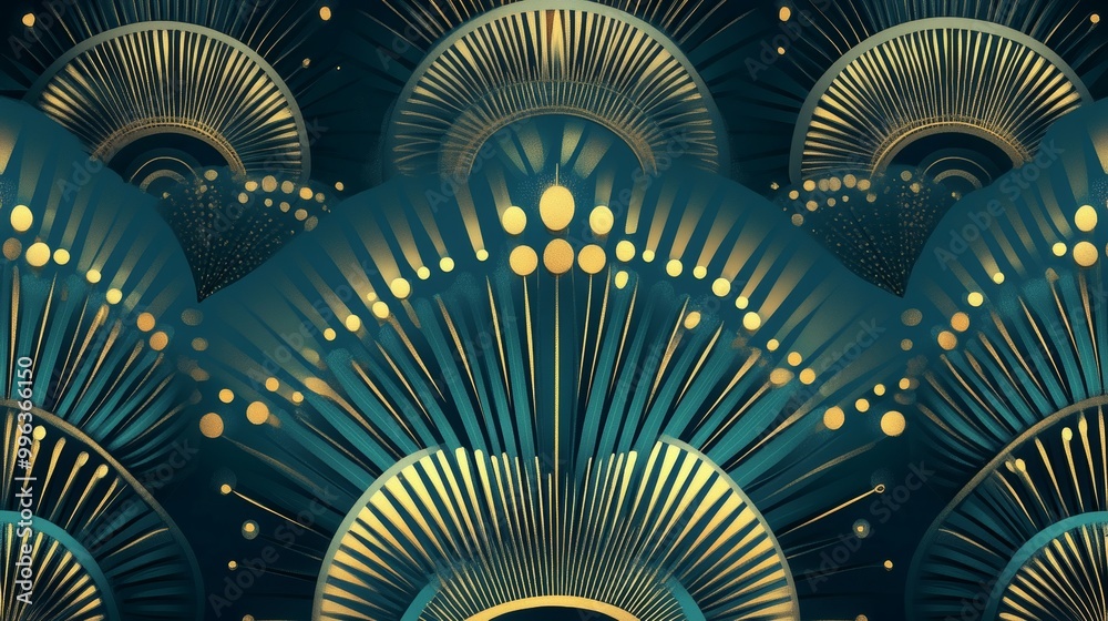 Sticker Geometric pattern in an Art Deco style with golden elements. Ai-generated art.