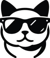 Cat with sunglasses , black color silhouette