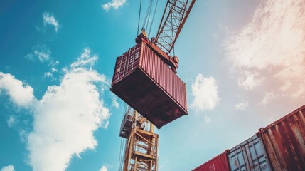Fototapeta premium Industrial crane moving cargo container in shipping yard