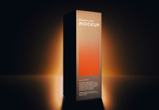 Cosmetic Box Mockup on a Dark Elegant Rising Eclipse Light