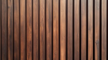 Naklejka premium Close-up of a vertical wooden wall with natural brown color, showing the grain of the wood.