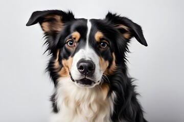Border collie mix dog on white background, Ai Generated
