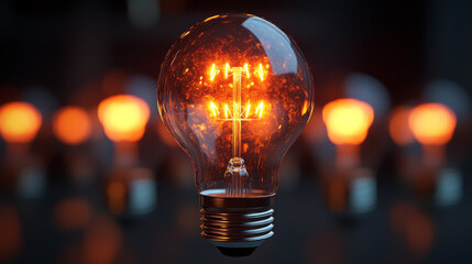 A glowing lightbulb with a fiery filament.