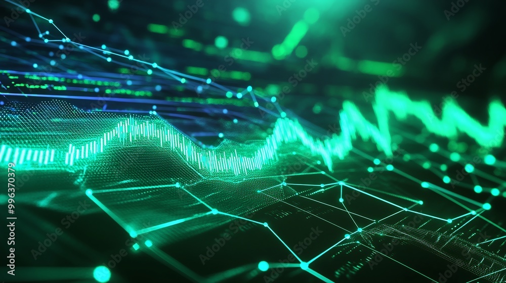 Poster abstract digital wave forms with glowing lines and connections, representing data and technology con