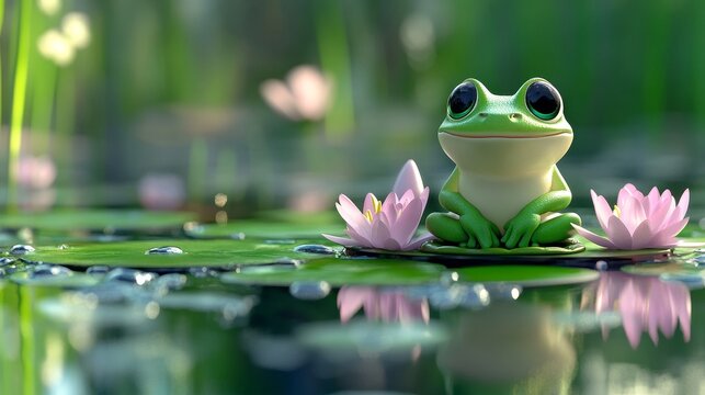 HD 8K wallpaper with a frog on a leaf